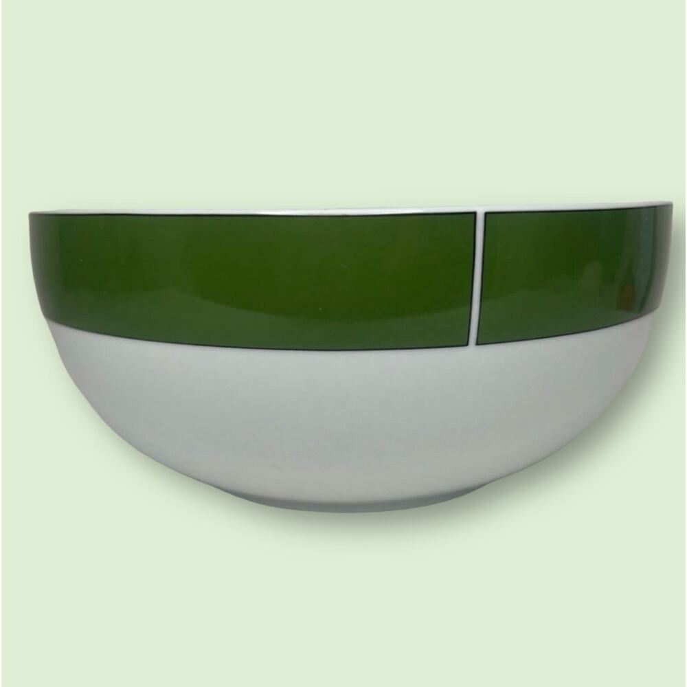 Block Ionia Greece Kaleidoscope Wide Green Stripe on White Serving Bowl 8 3/4"